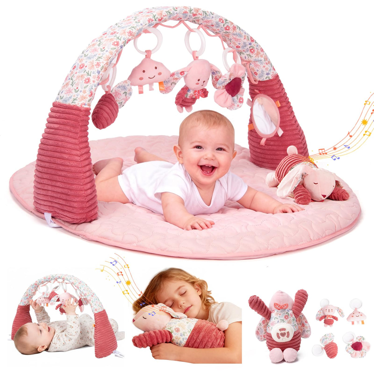 OCFOAAE Baby Play Gym pink tummy-time setup enhances early engagement