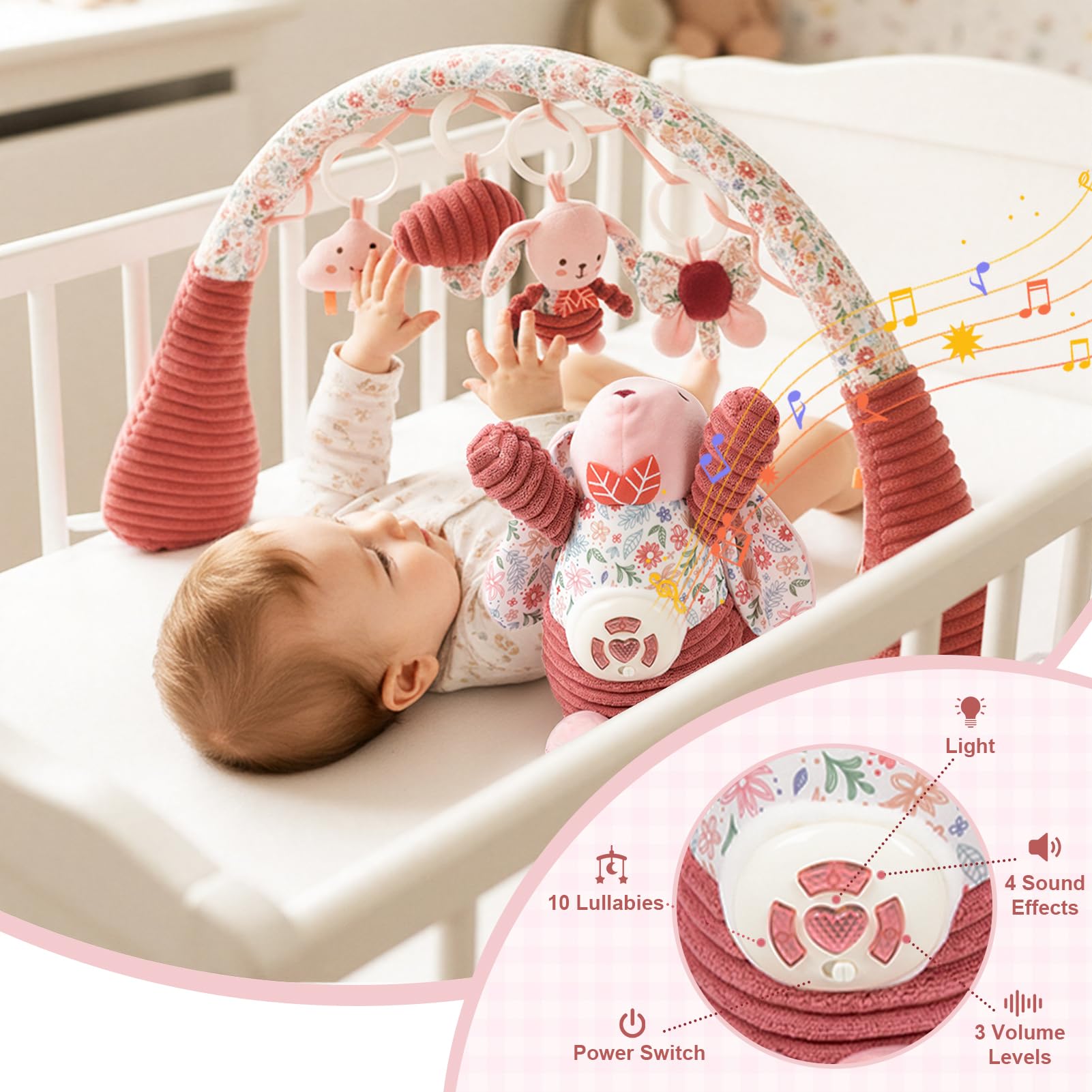 OCFOAAE Play Gym bunny with crinkle ears supports tactile exploration