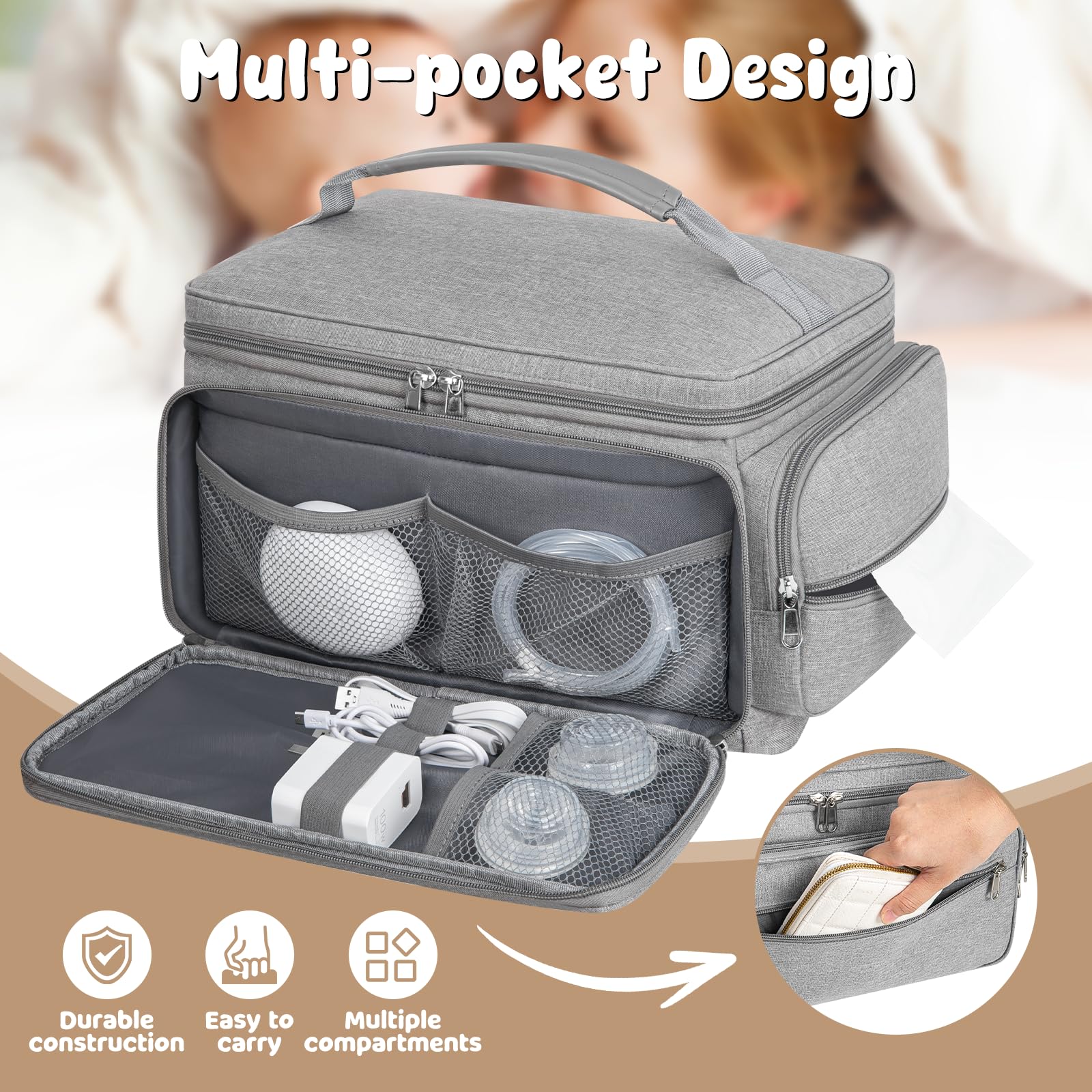 OCKLILY multiple pockets provide easy access to accessories and tissues.