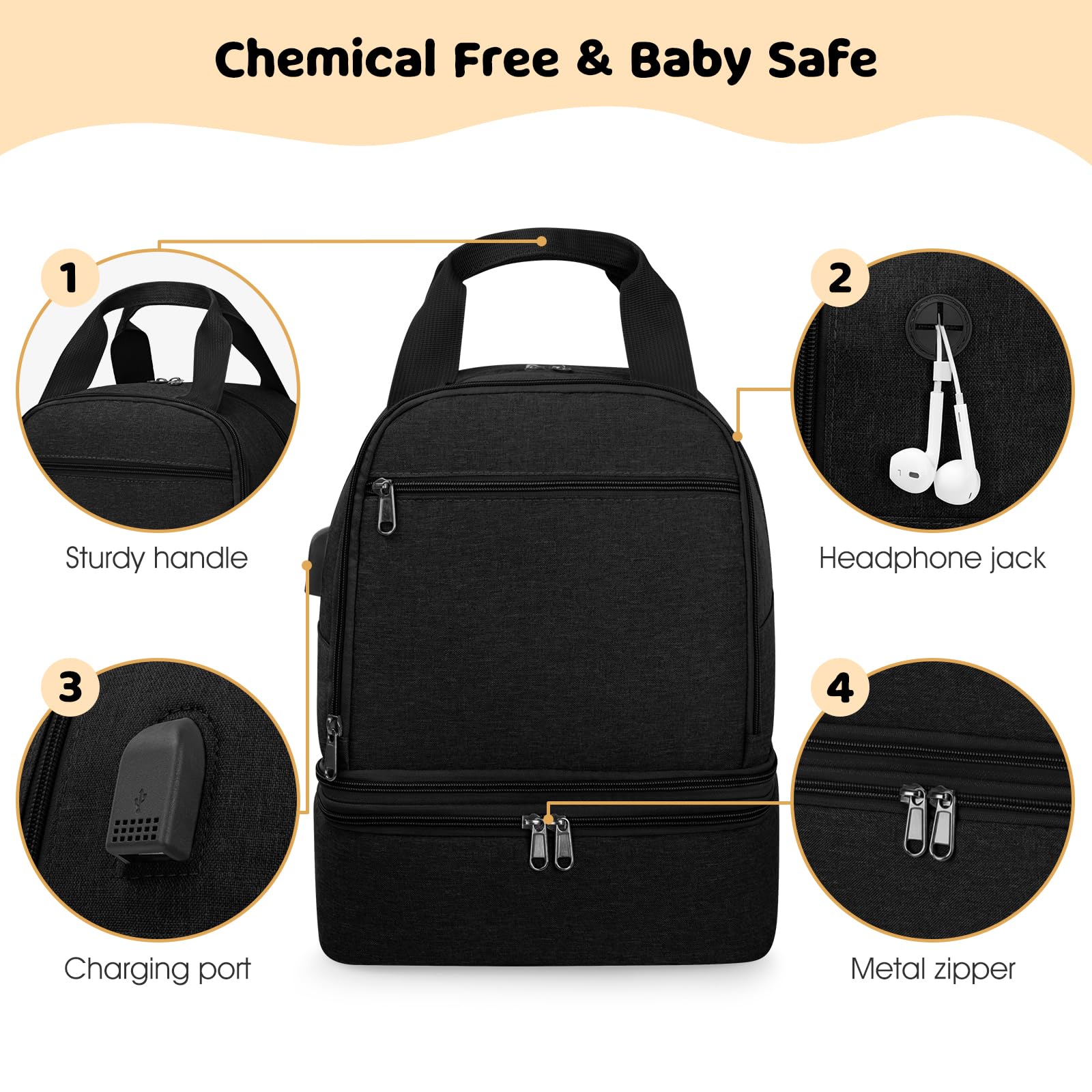 OCKLILY adjustable top handle and removable strap offer flexible carrying options.