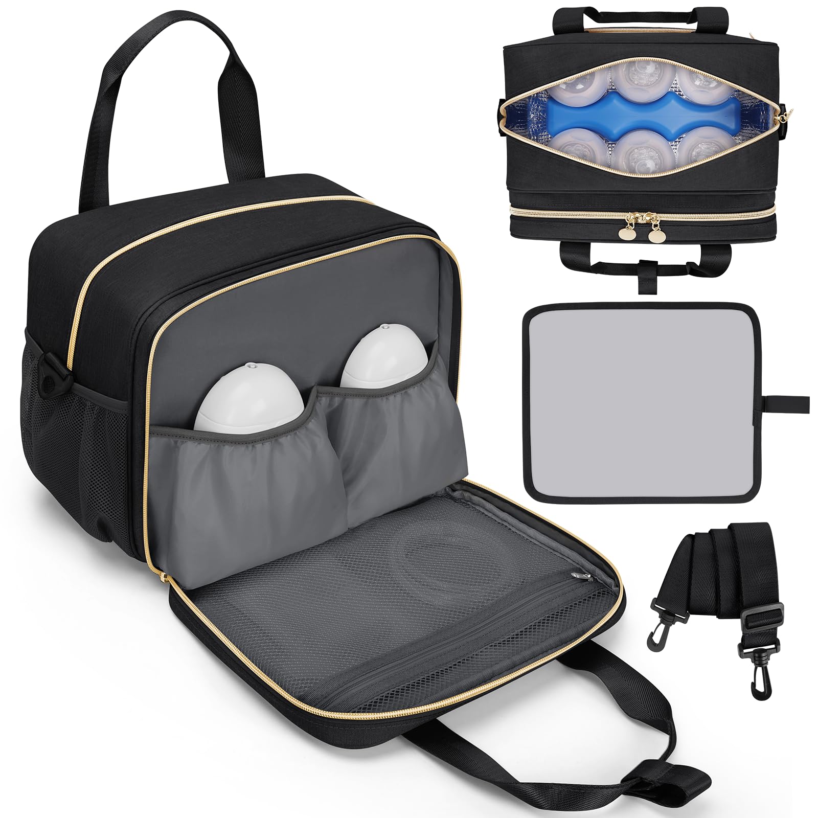 OCKLILY wearable breast pump bag with insulated compartment keeps bottles organized for travel.