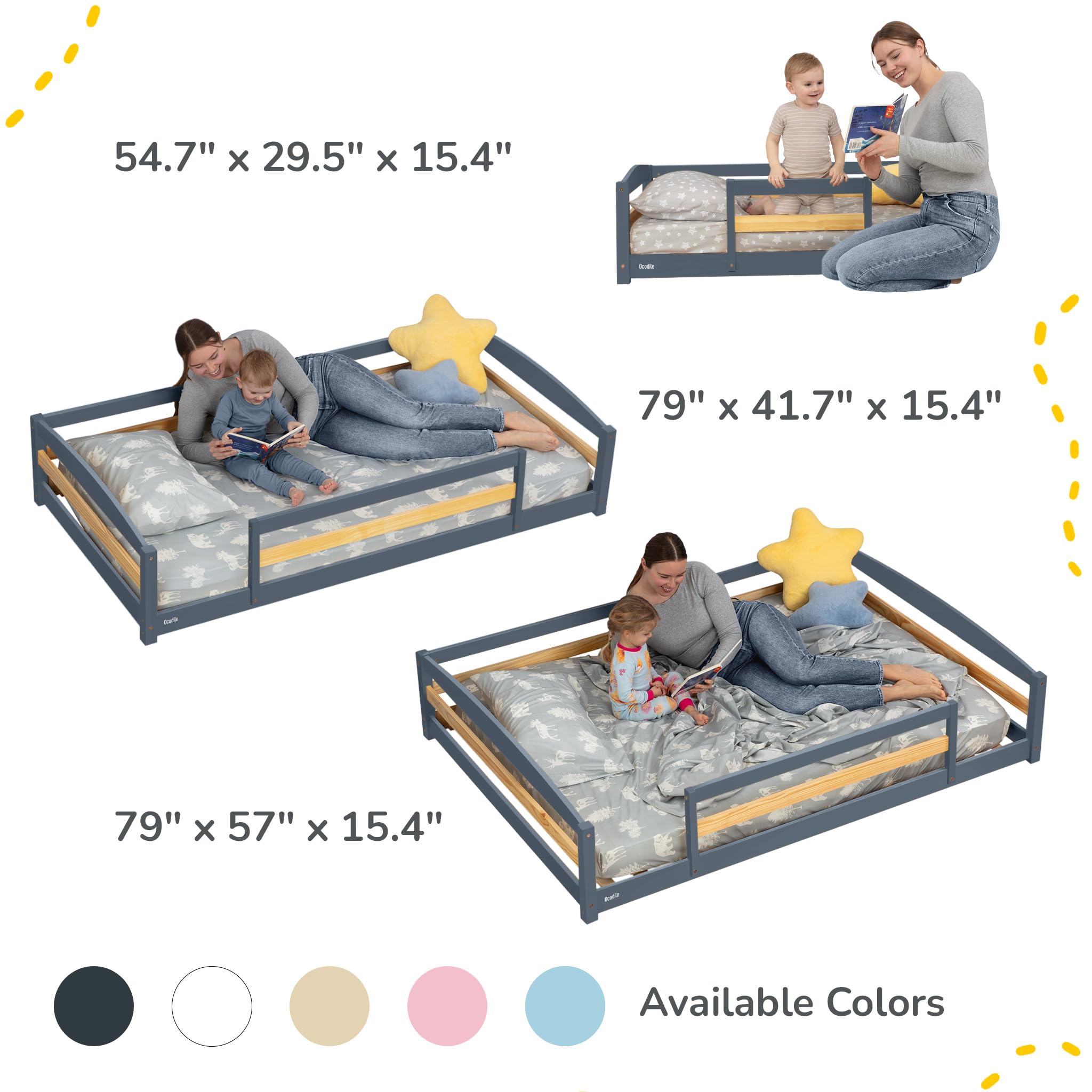 Ocodile wooden frame close-up highlights rounded edges for kid safety.