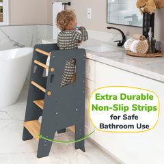 OCODILE toddler kitchen stool showing removable safety bars for safe independence