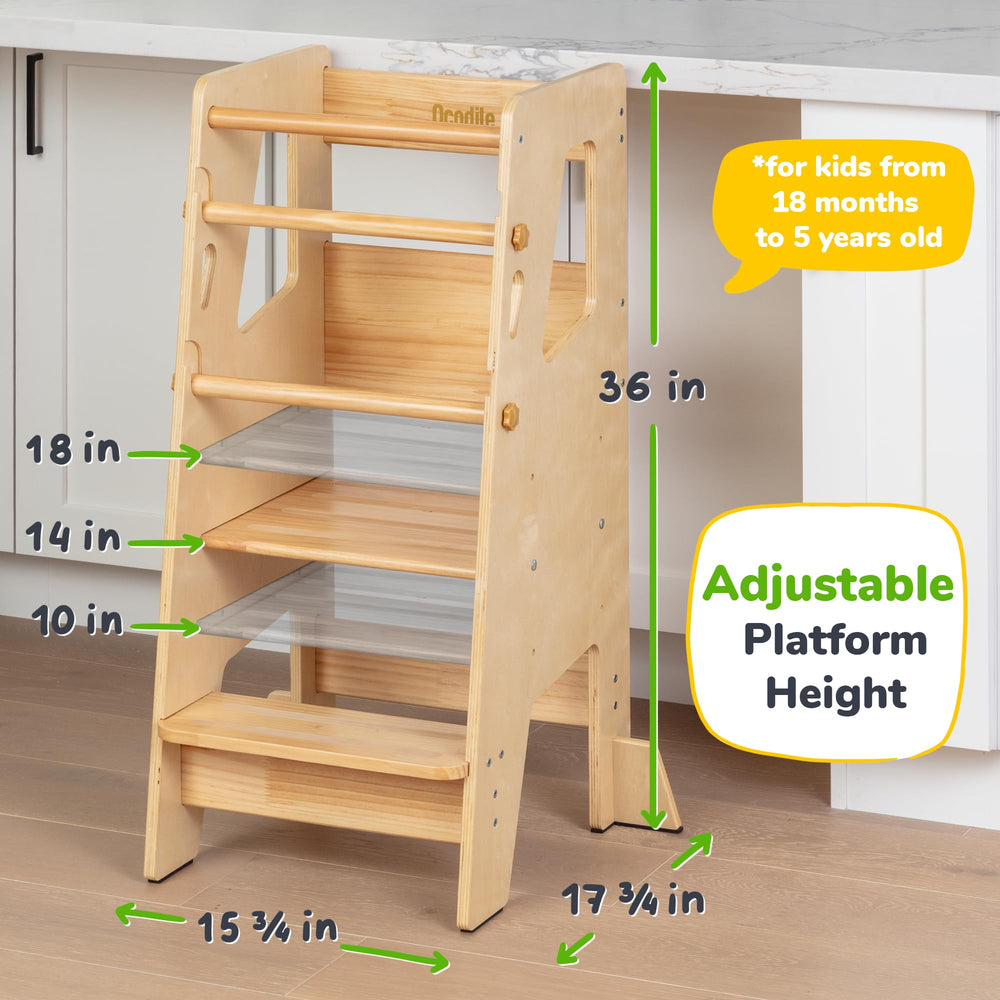 OCODILE Toddler Standing Tower non-slip steps emphasize secure grip for confident climbing