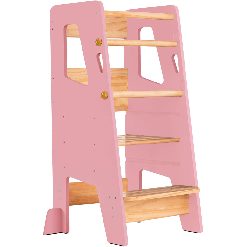OCODILE toddler standing tower pink enables adjustable height for growing children.