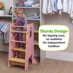 OCODILE tower's anti-tip base provides stable support on hardwood or tile floors.
