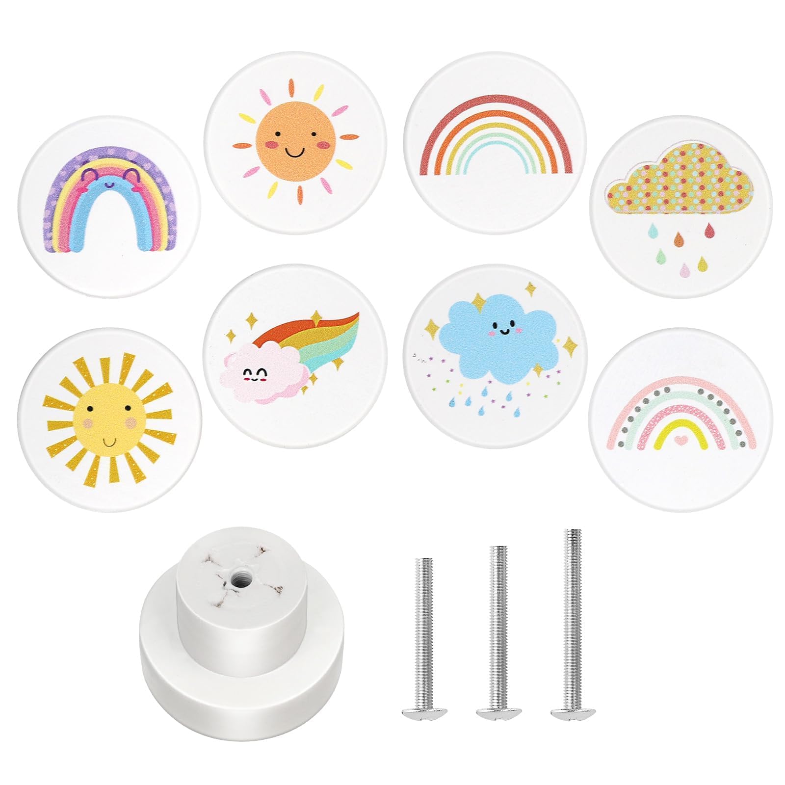 OctinPris boho rainbow drawer knob with sunny pattern for playful kids' furniture.