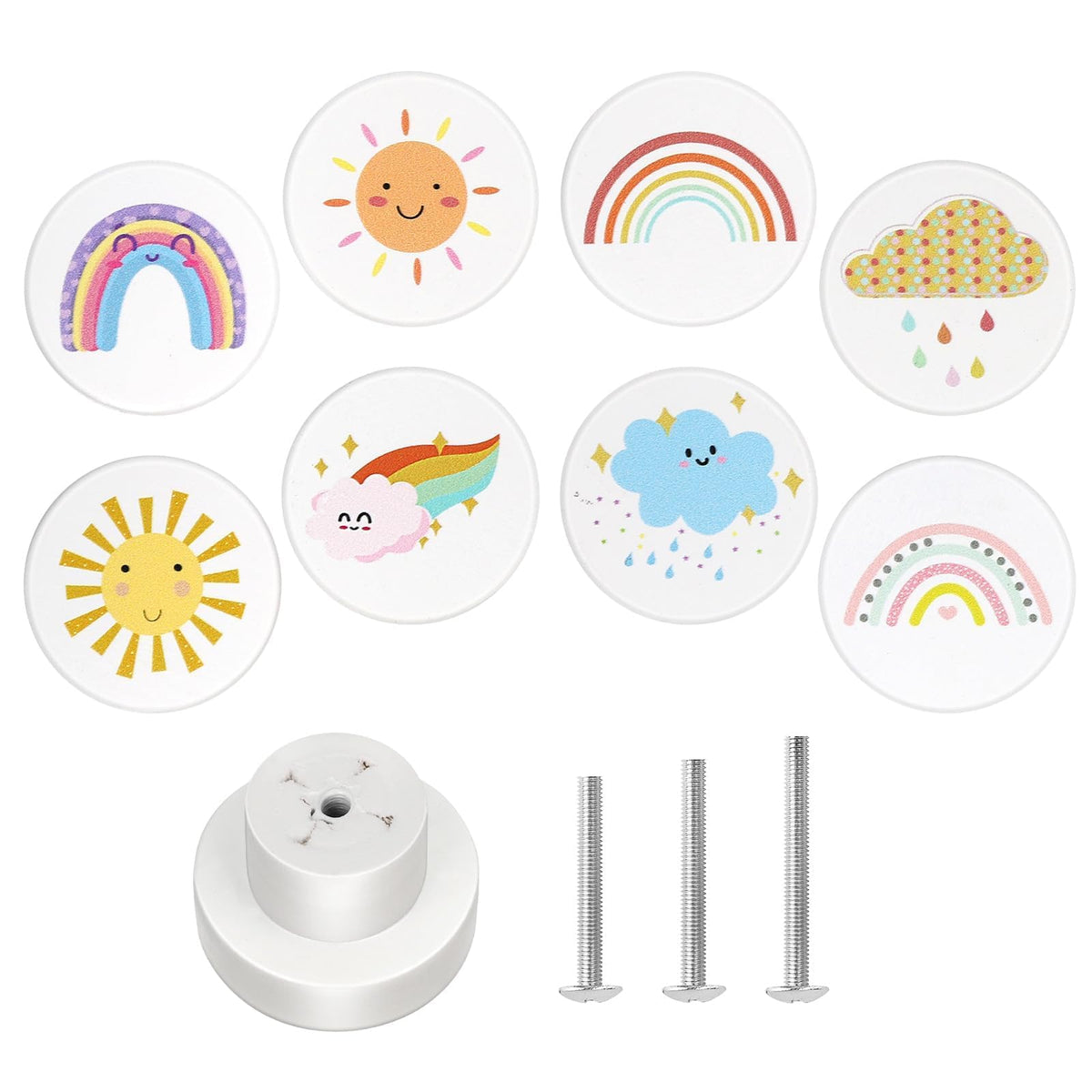 OctinPris boho rainbow drawer knob with sunny pattern for playful kids' furniture.