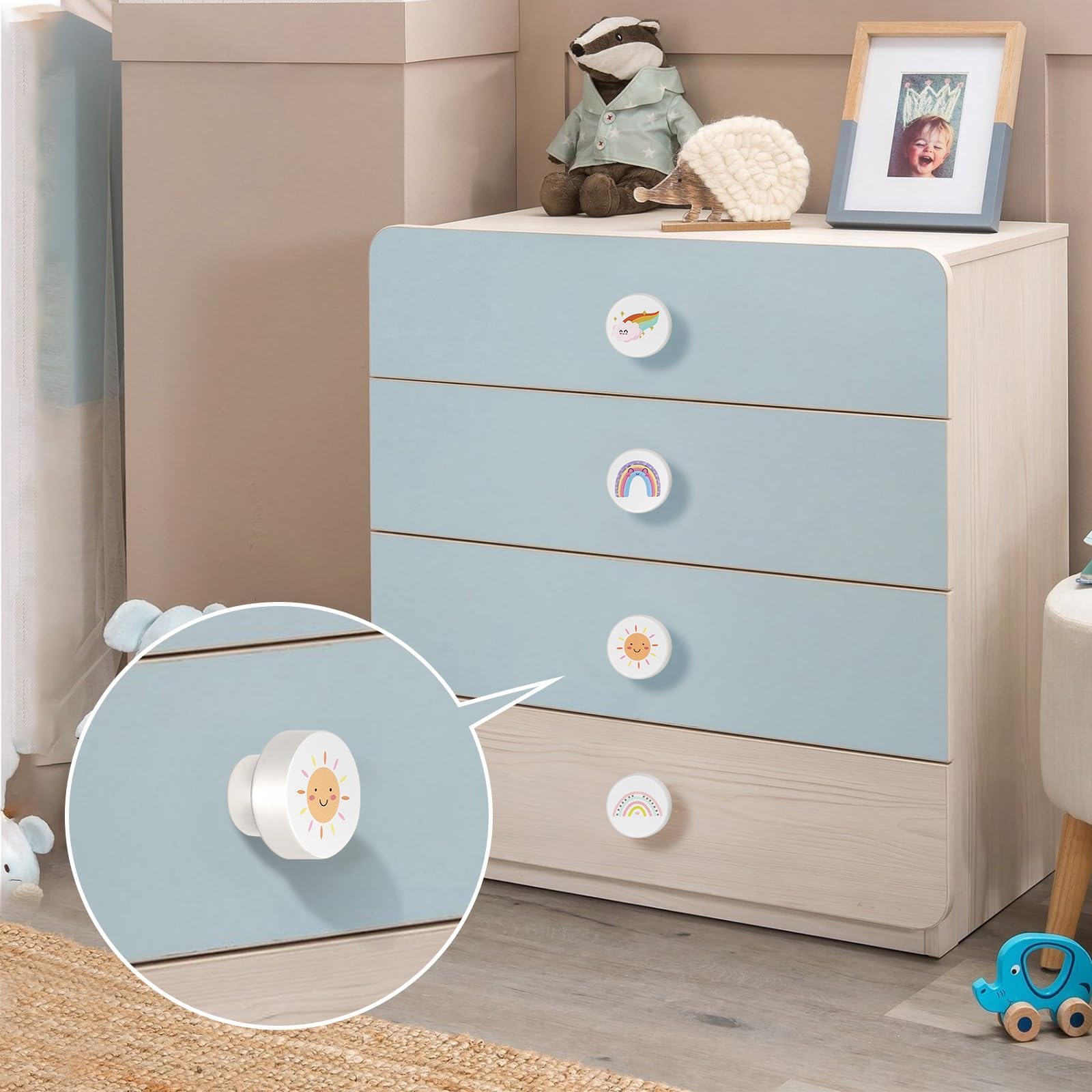 OctinPris nursery and closet cabinet knob set includes three screw sizes for easy mounting.