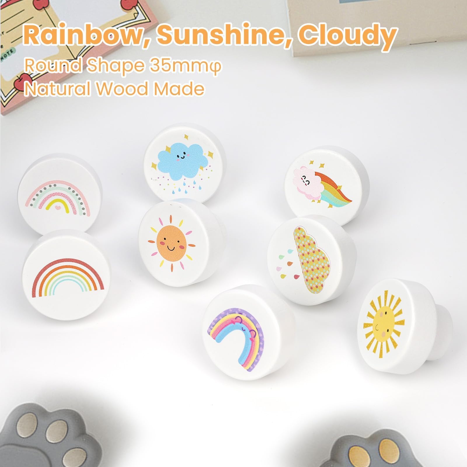 OctinPris rainbow cloud knob close-up shows quality paint and kid-friendly finish.