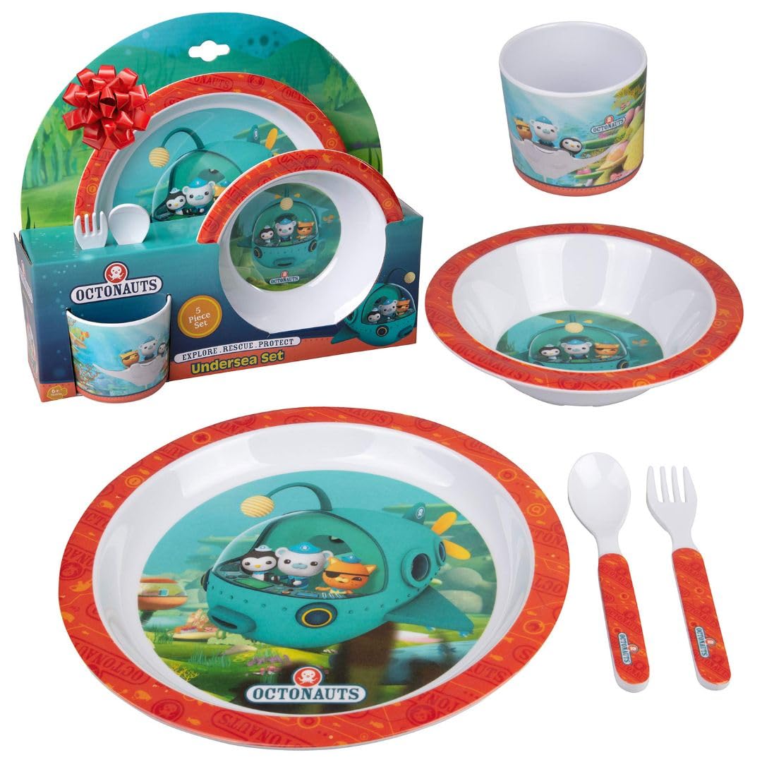 Octonauts 5pc mealtime set plate with raised edge for easy self-feeding.