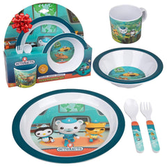 Octonauts five-piece mealtime set blue octo-friends plate promotes self-feeding and kid-friendly meals.