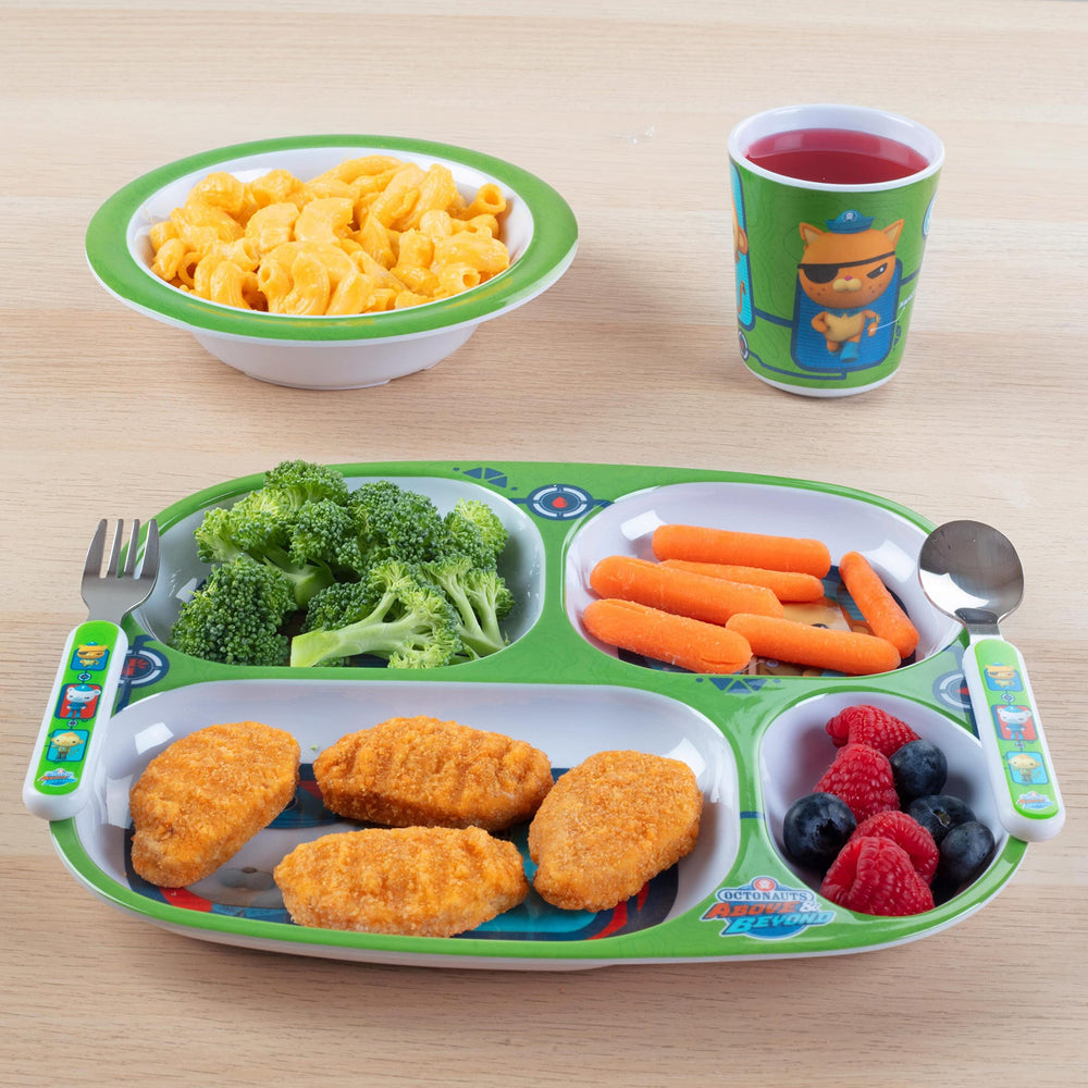 Octonauts mealtime bowl with deep sides supports easy scooping and less mess.