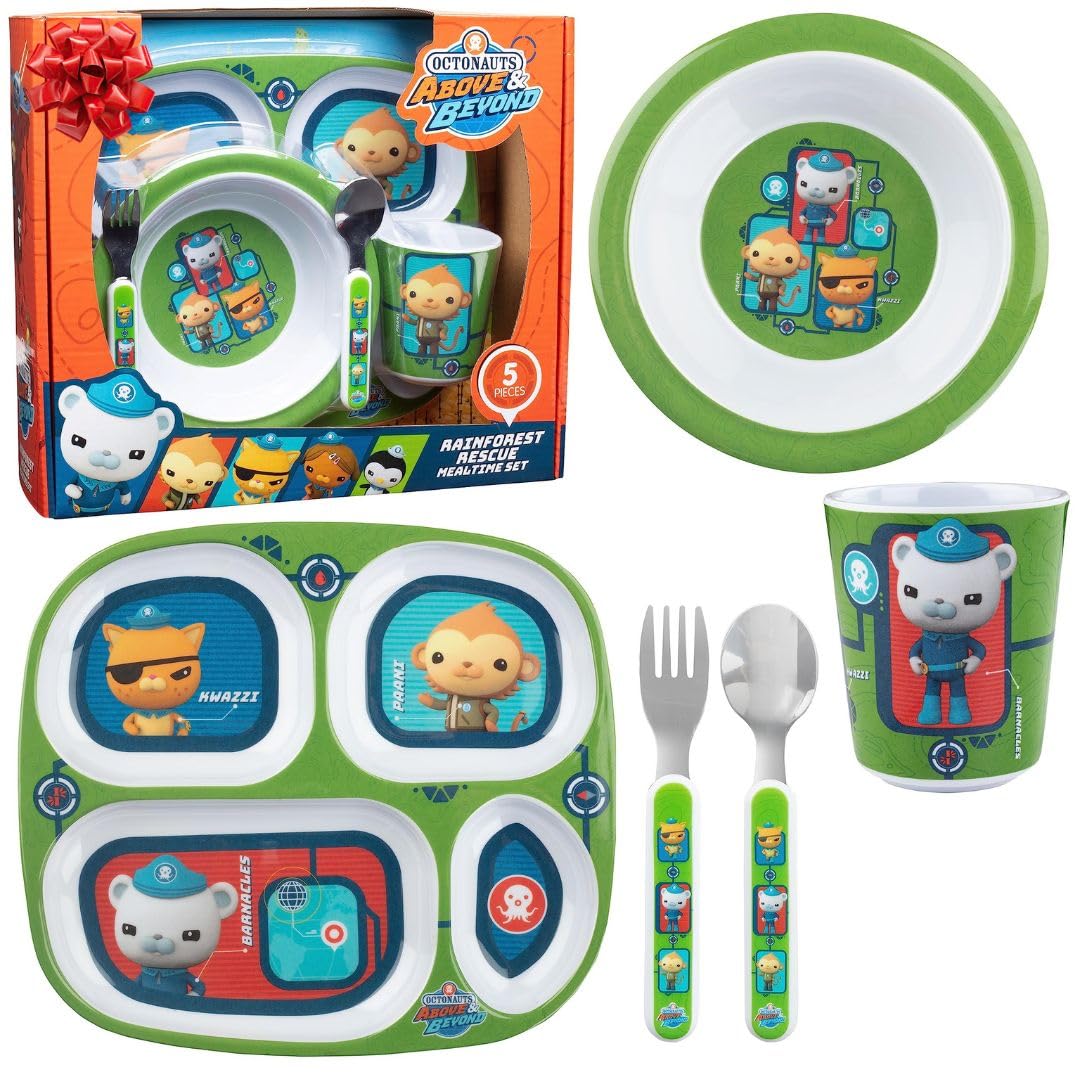 Octonauts mealtime divided plate in green rainforest keeps foods separated for easy kid meals.
