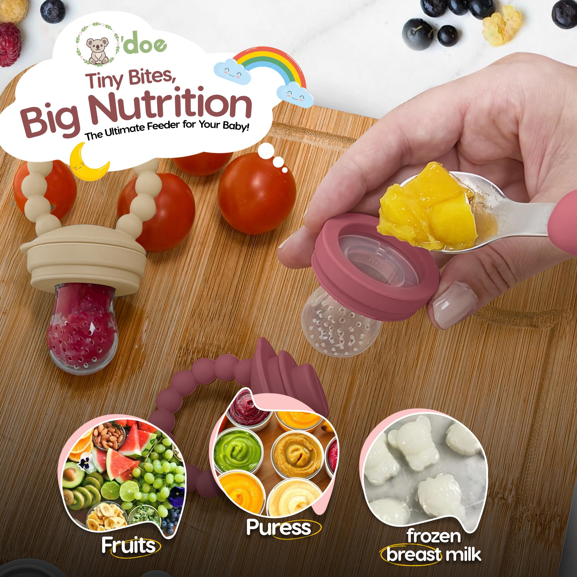 ODOE baby fruit feeder assembly demonstrates detachable parts for easy cleaning