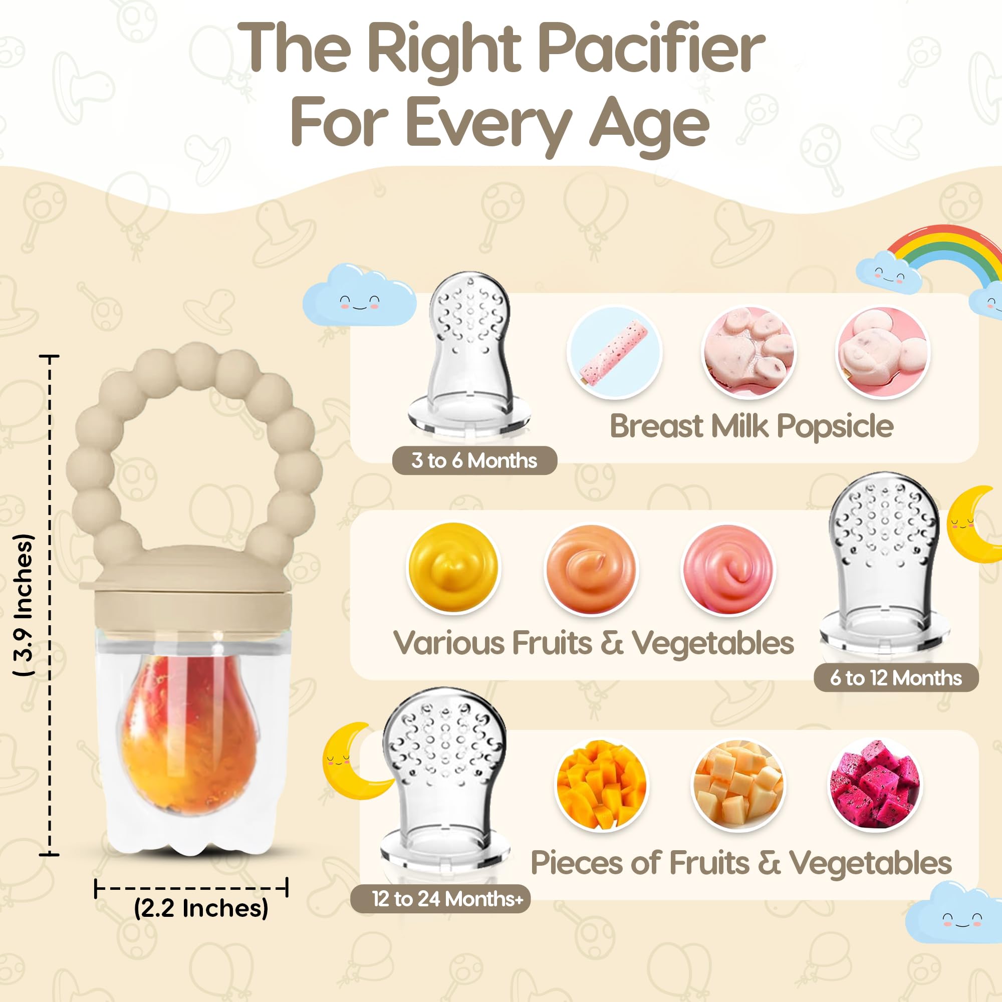 ODOE baby fruit feeder nipples provide multiple textures for different fruits and purees