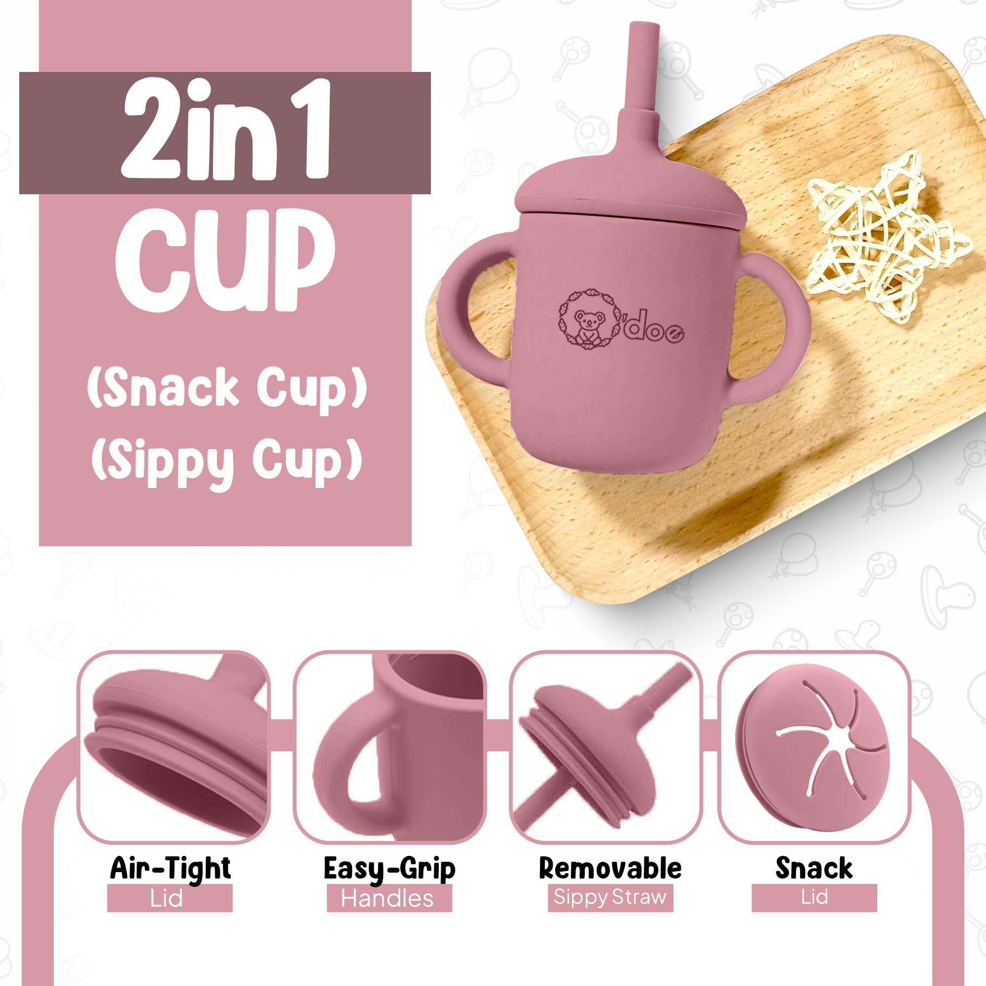 odoe rose bib with catcher simplifies cleanup after meals.