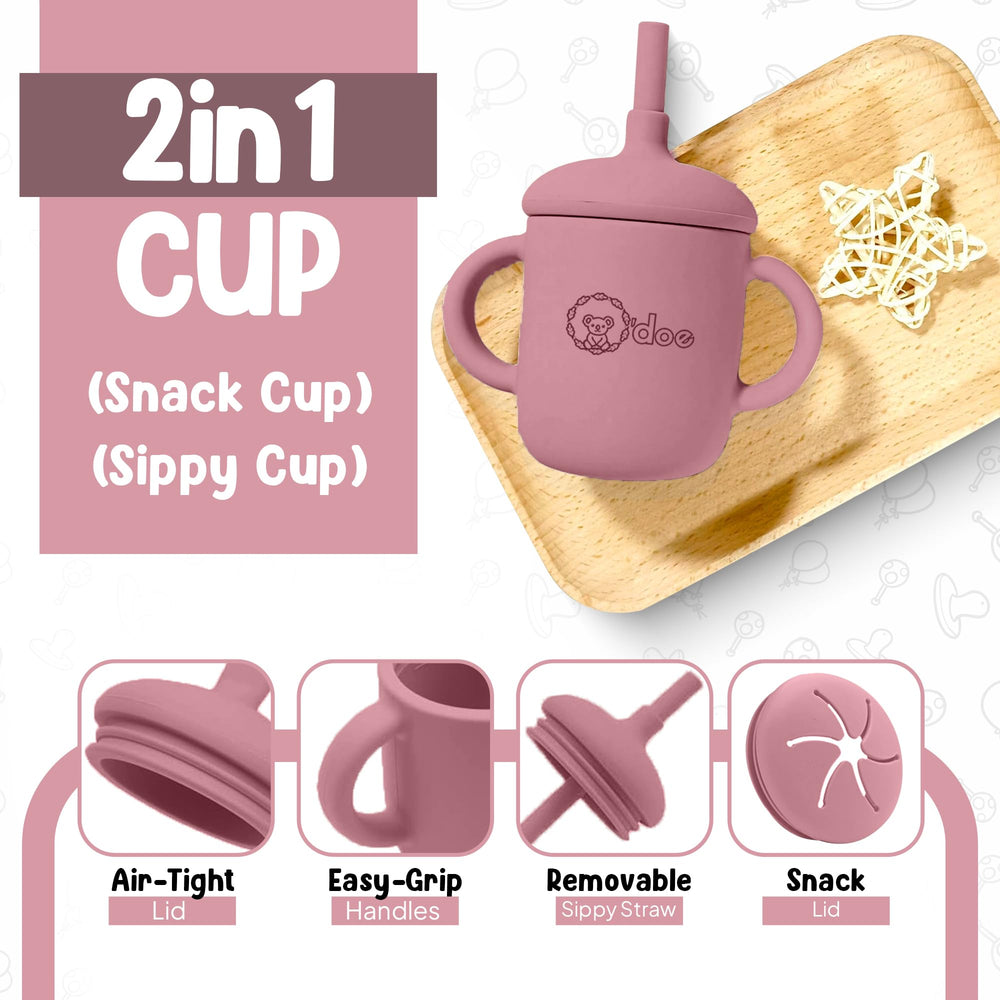 odoe rose bib with catcher simplifies cleanup after meals.