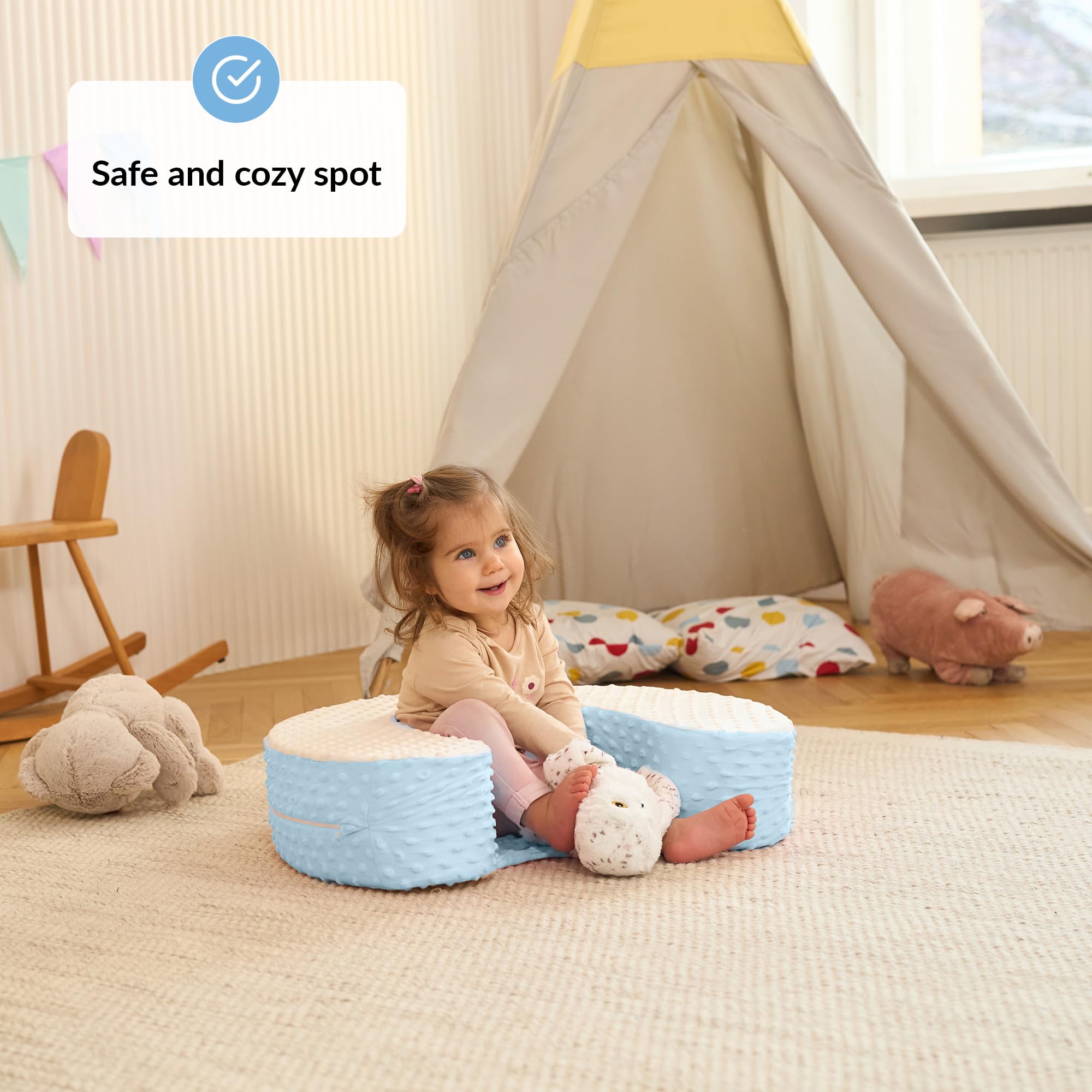 ODOXIA Baby Sit Up Pillow stable base demonstrates tipping prevention for confident sits