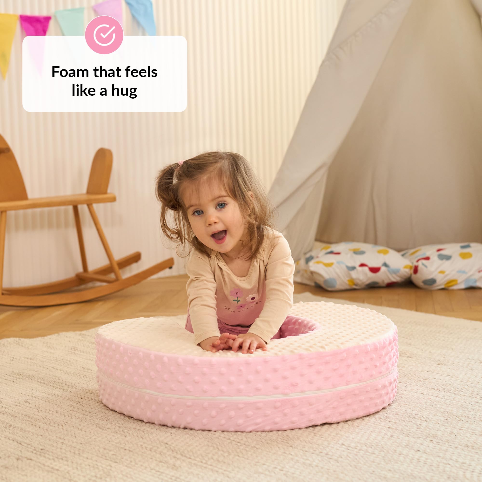 ODOXIA Baby Sit Up Pillow travel-use demonstrating portable support on the go