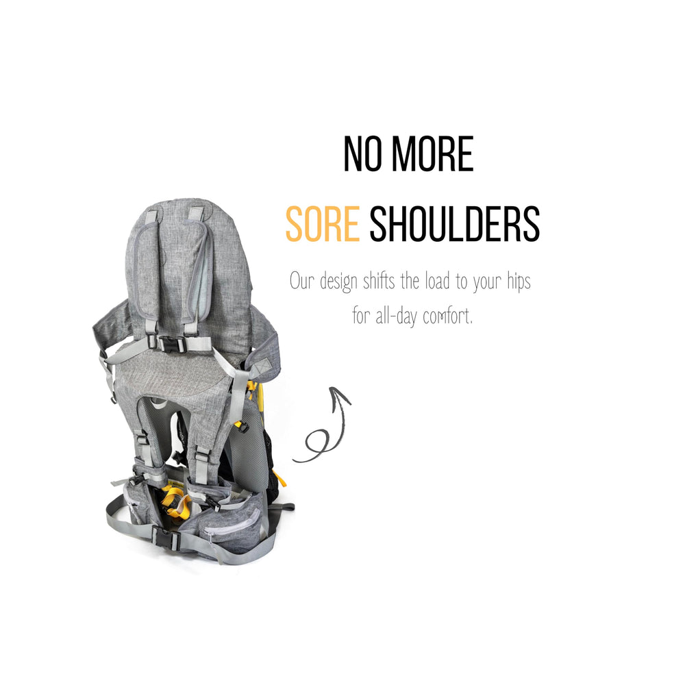 OE Shoulder Hiking Carrier sunshade provides shade for sunny hikes.