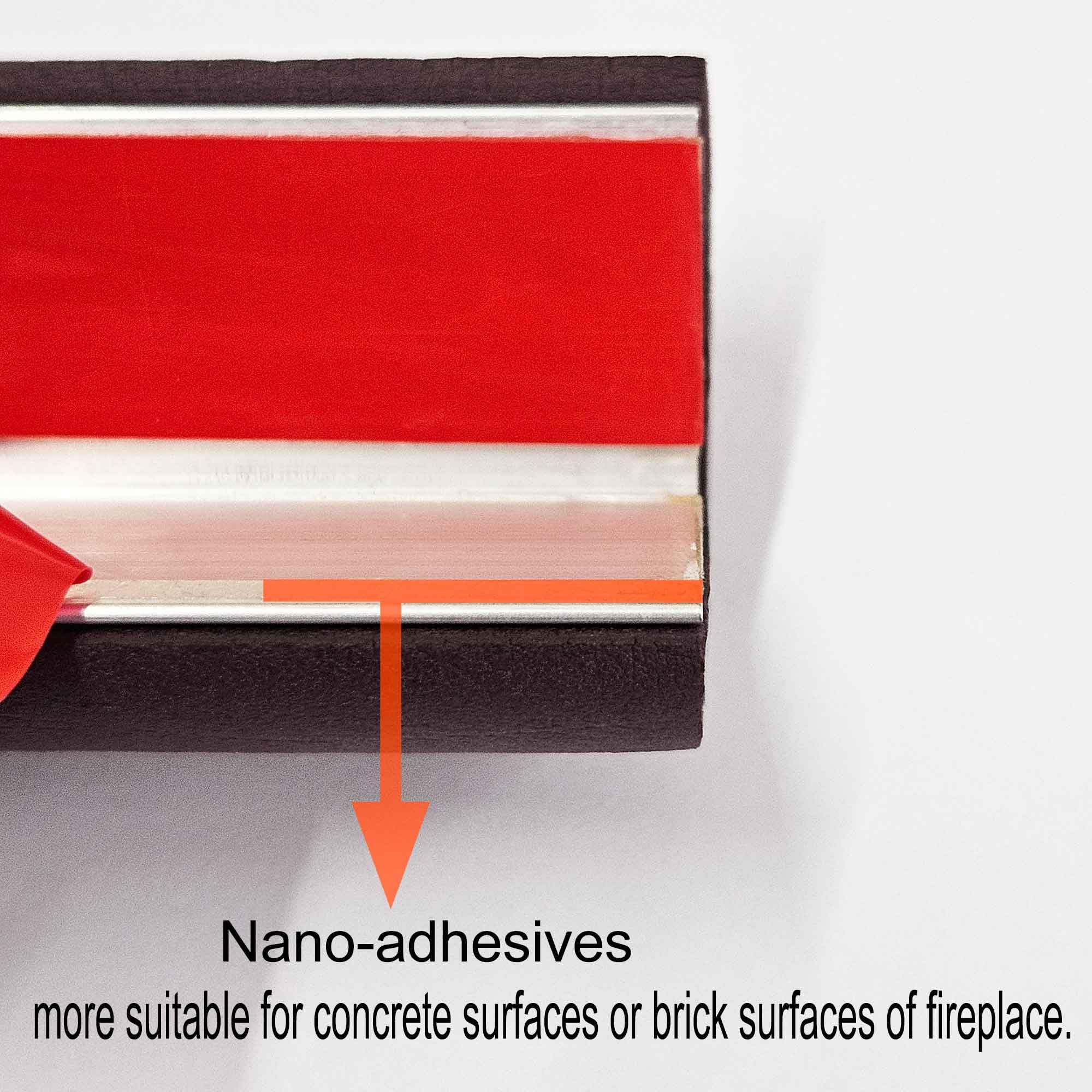 OeckuXIY nano-adhesive backs depicted for strong grip on imperfect fireplace surfaces.