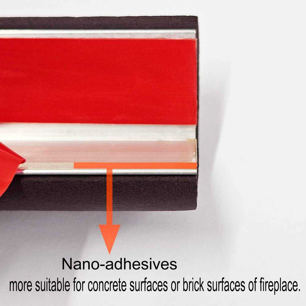 OeckuXIY nano-adhesive backs depicted for strong grip on imperfect fireplace surfaces.