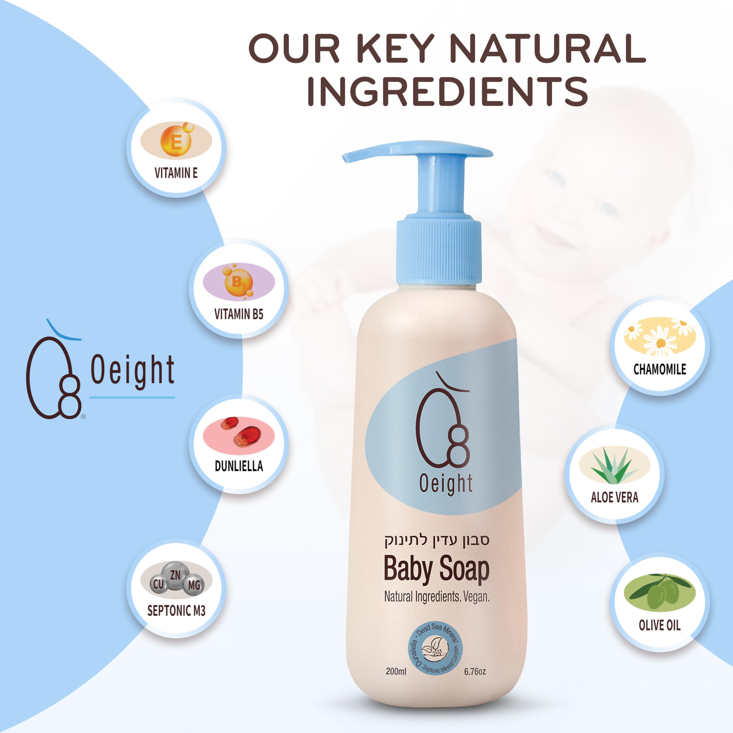 Oeight Baby Body Wash chamomile visual emphasizes calming extract during bath