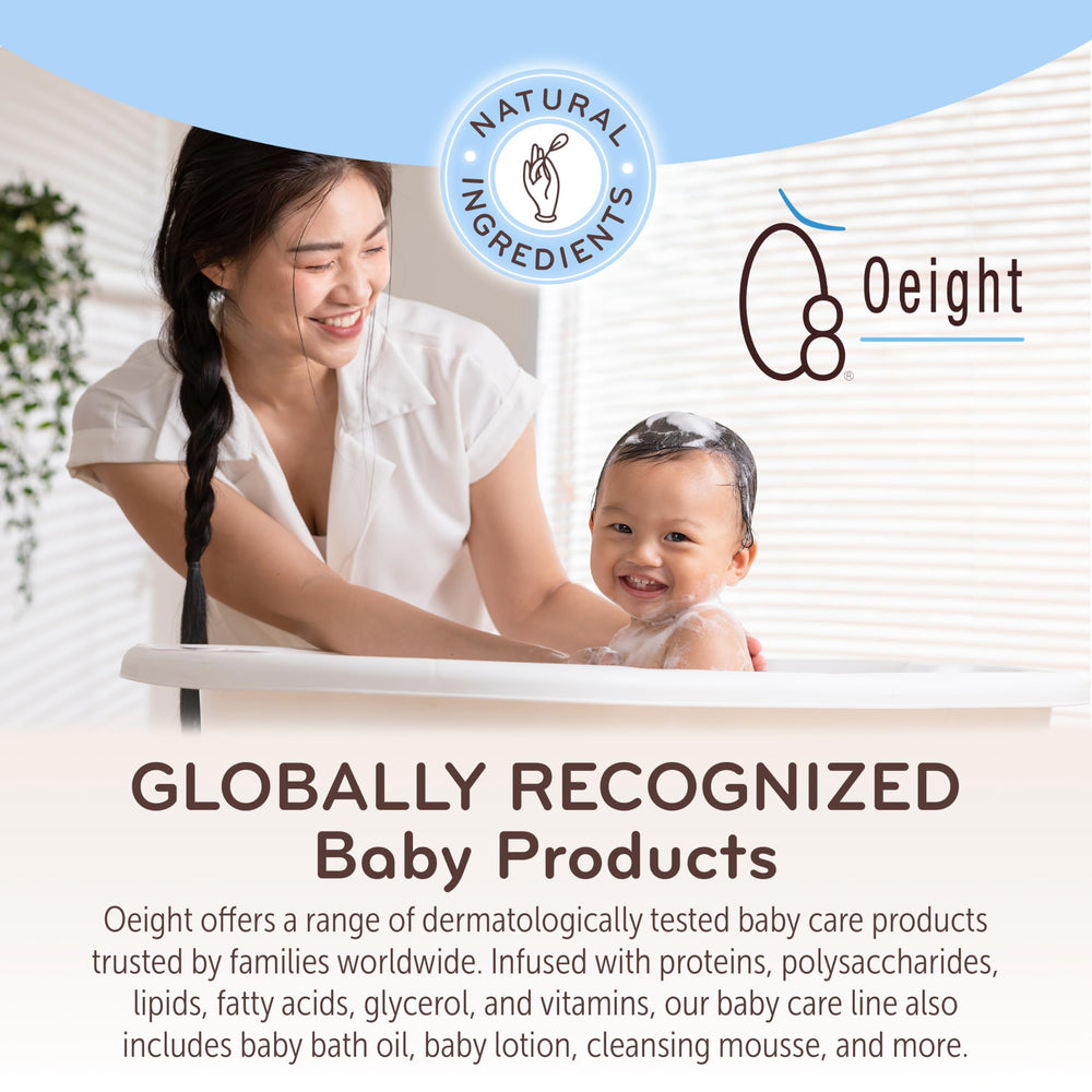 Oeight Baby Body Wash safe-ingredients badge emphasizes paraben/SLS-free formula
