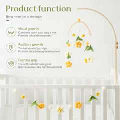 OESSUF crib mobile showing honey, flowers, leaves to calm and engage baby