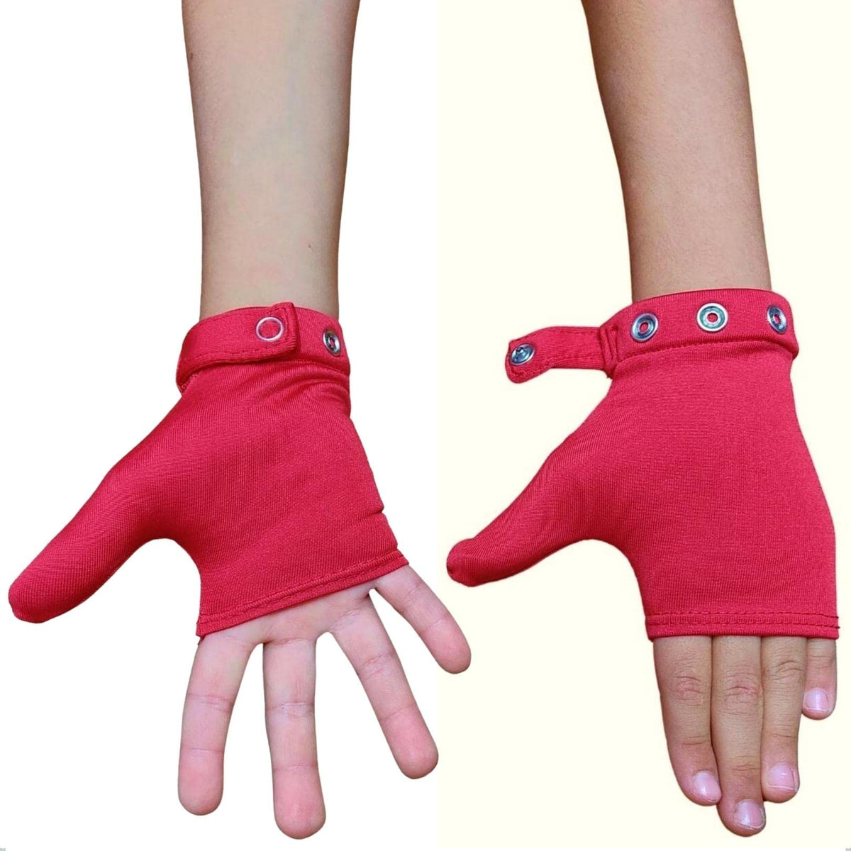 OFFA Thumb Sucking Stop gloves red closeup showing soft kid-friendly protection for play