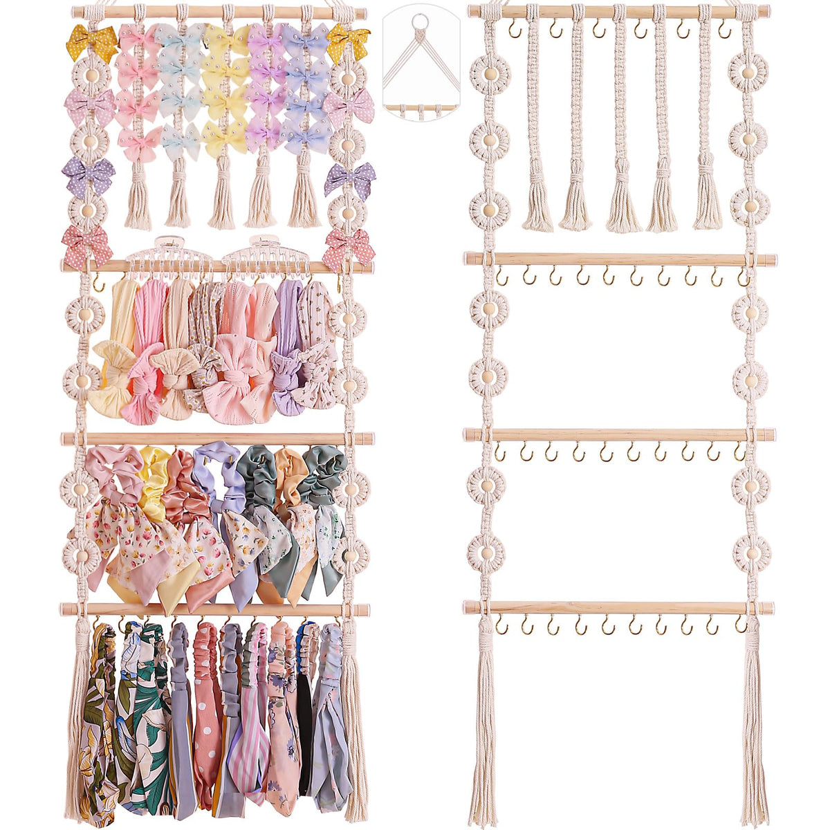 Officentra bow organizer with wood beads displays baby bows neatly