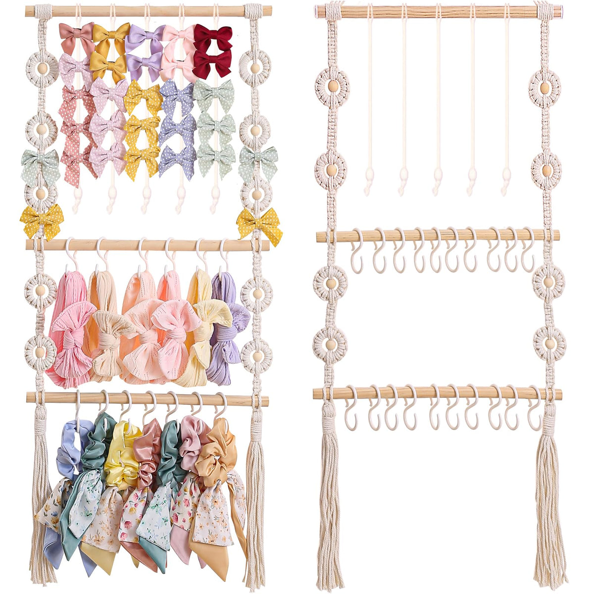 Officentra headband holder macrame bow hanger neatly displays bows in a nursery.