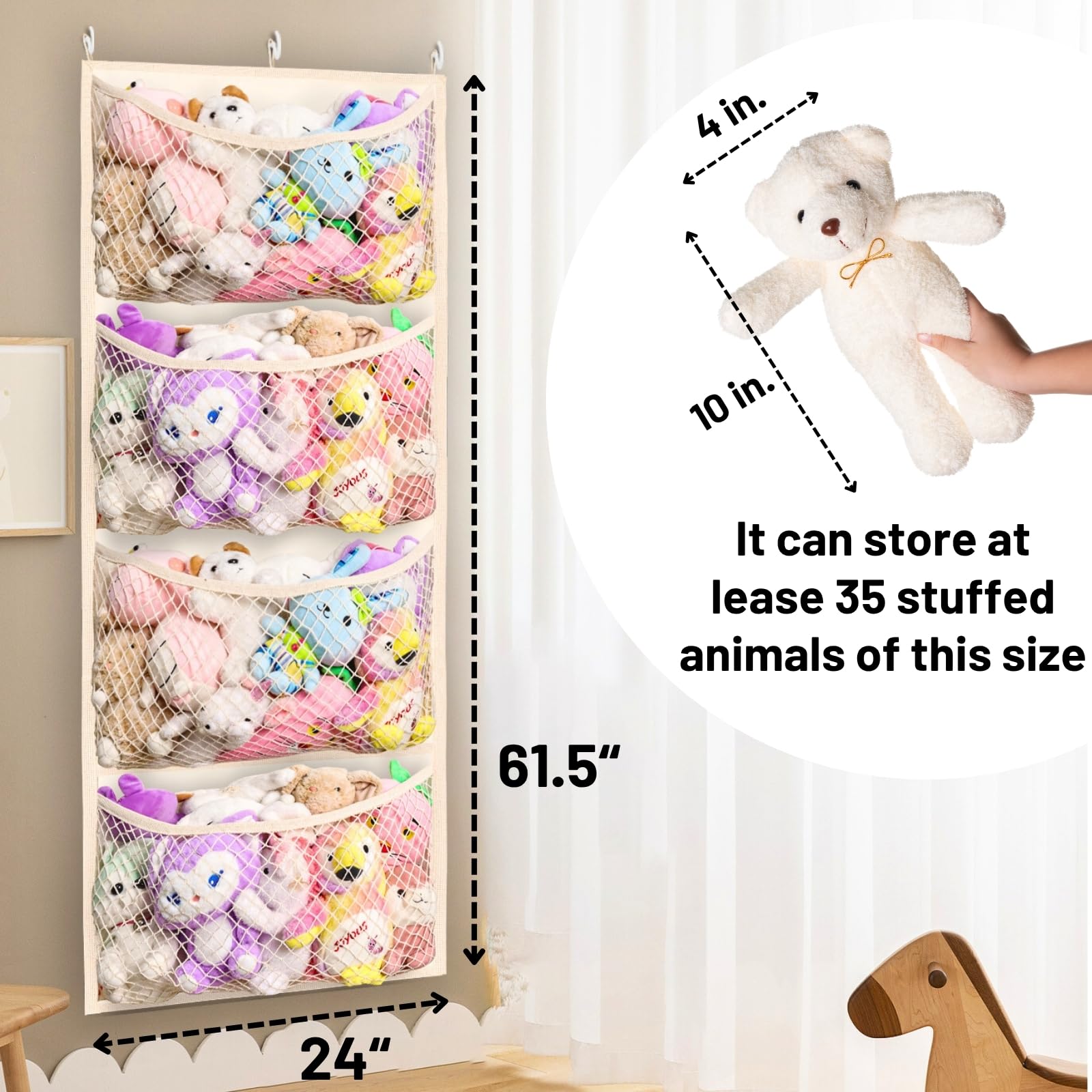 Ofiray-home five pockets filled with toys demonstrates organized storage and quick identification.