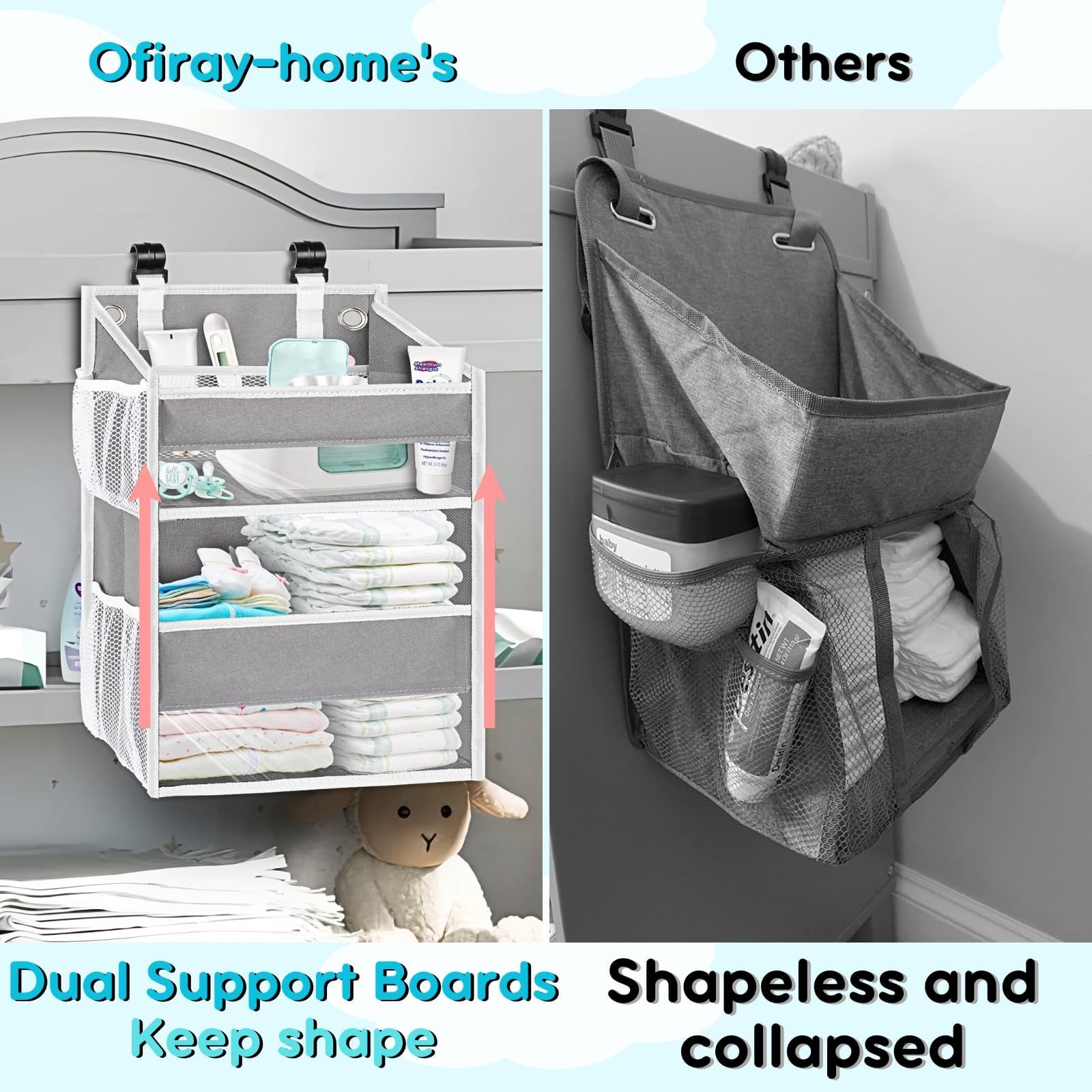 Ofiray-home mesh-pockets-viewable-design allows quick access to diapers and wipes.
