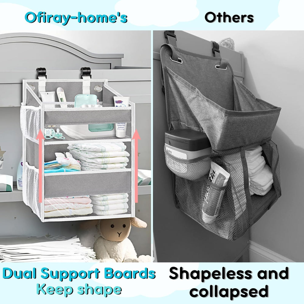 Ofiray-home mesh-pockets-viewable-design allows quick access to diapers and wipes.