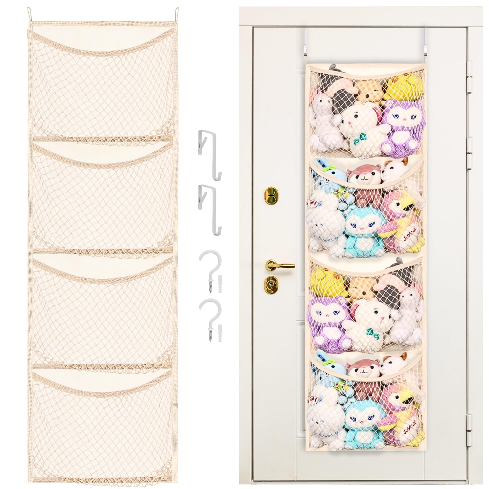 Ofiray-home over-door stuffed animal storage with four pockets for easy toy access.