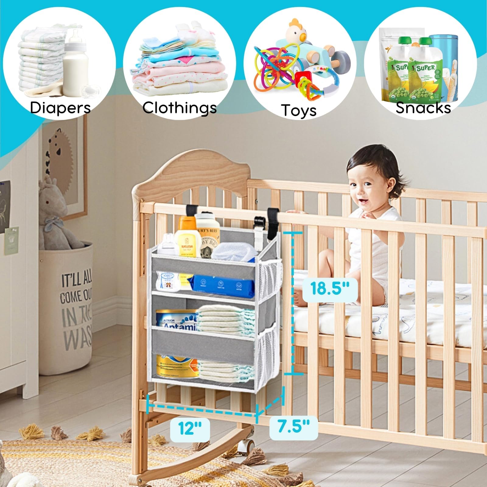 Ofiray-home versatile-installation lets you hang on crib, changing table, car, or wall.