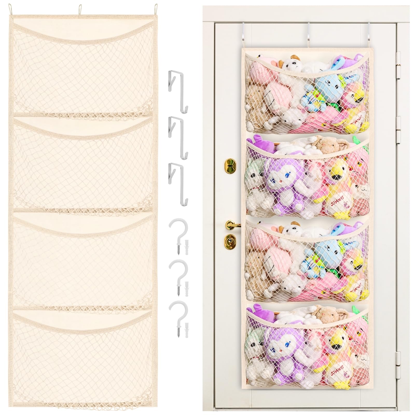 Ofiray-home wide-over-the-door storage overview shows easy access to plush toys.