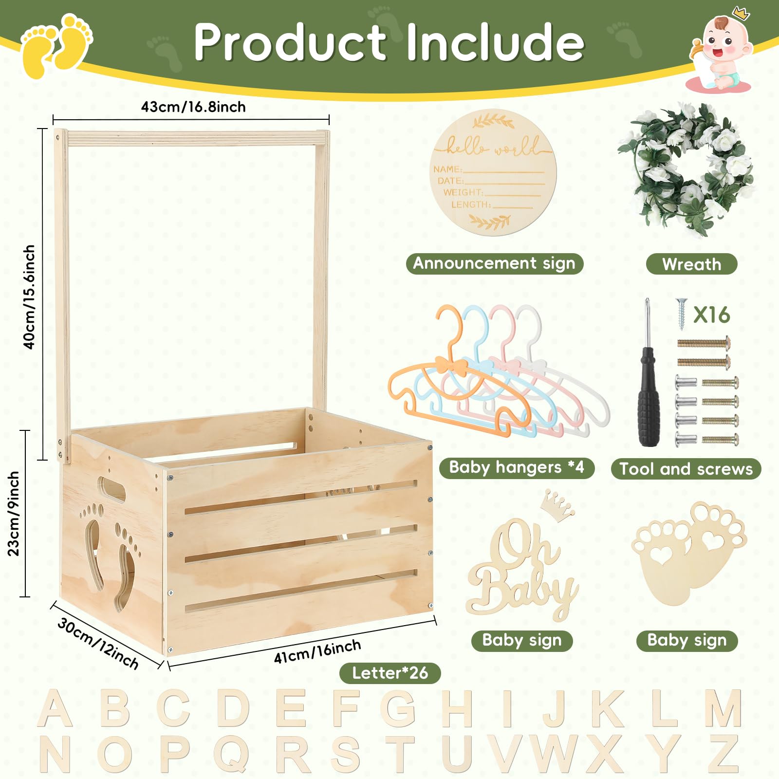 OFUSUY crate closet with handle and garland provides portable décor for baby showers.