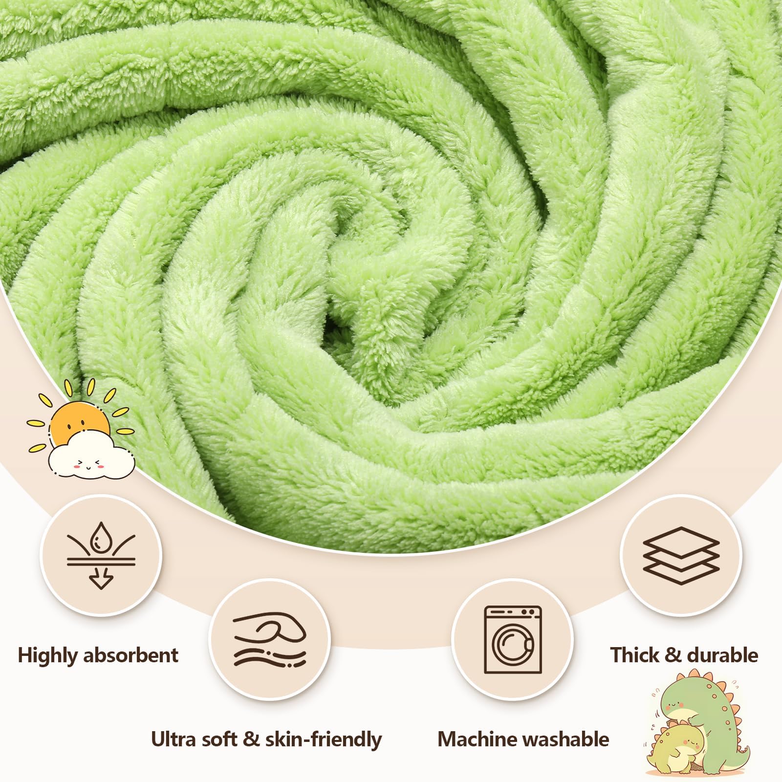 OFUSUY green dinosaur hooded towel provides fun, quick drying after baths.
