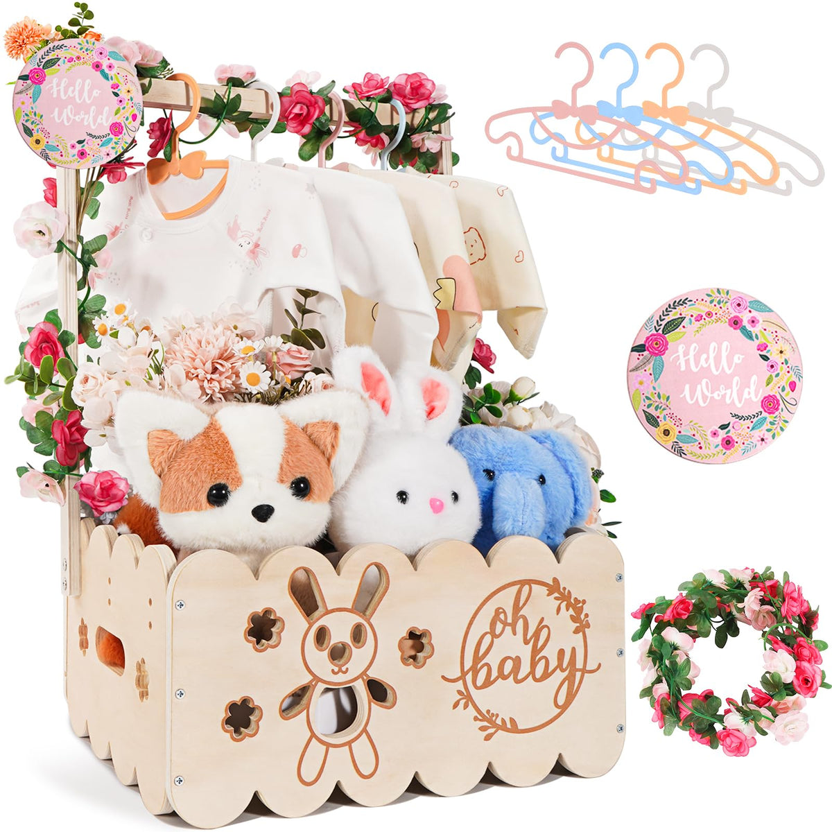 OFUSUY wooden baby shower crate rabbit design showcases decorative storage for nursery essentials.