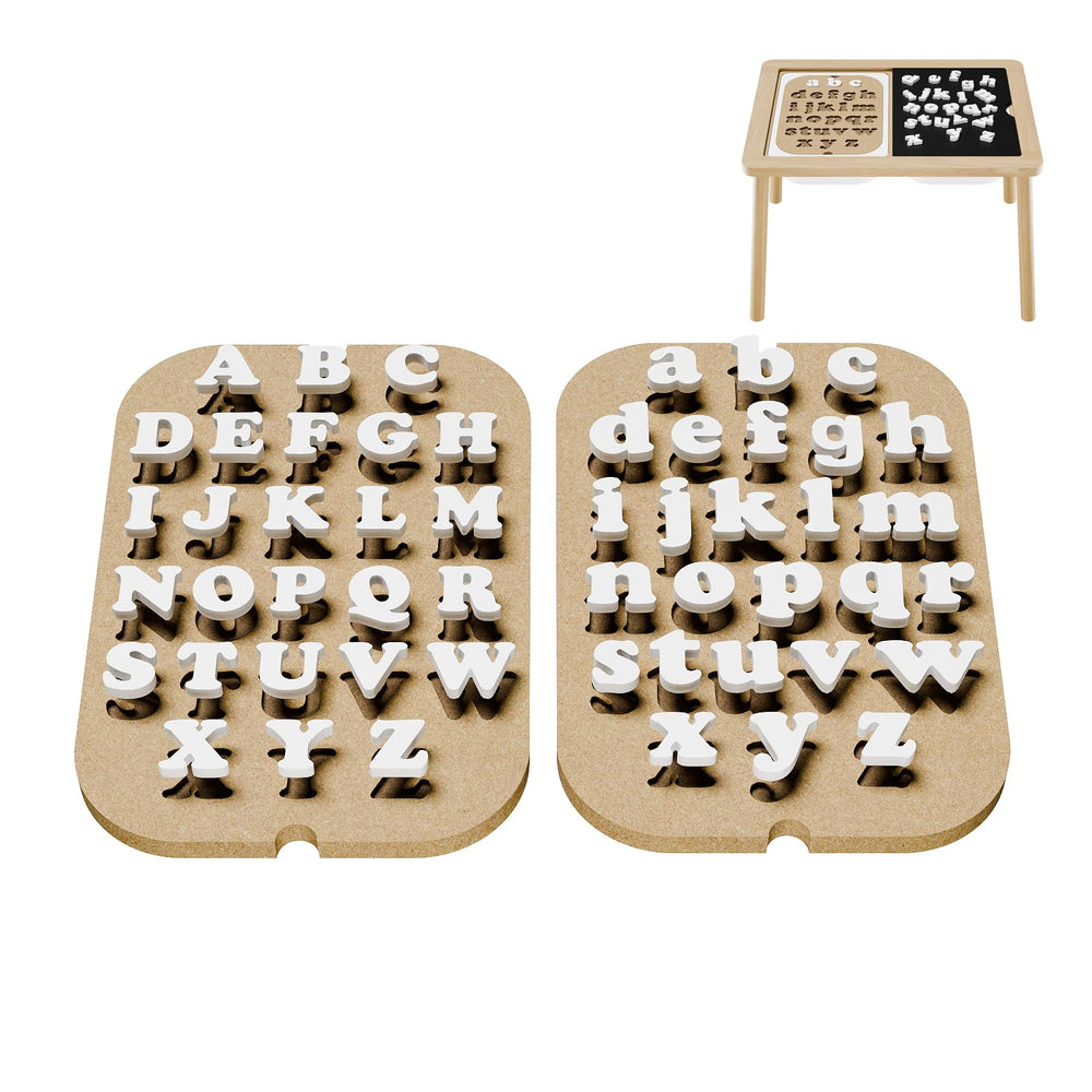 Ogears Flisat Trofast alphabet board insert for multisensory play and early literacy development.