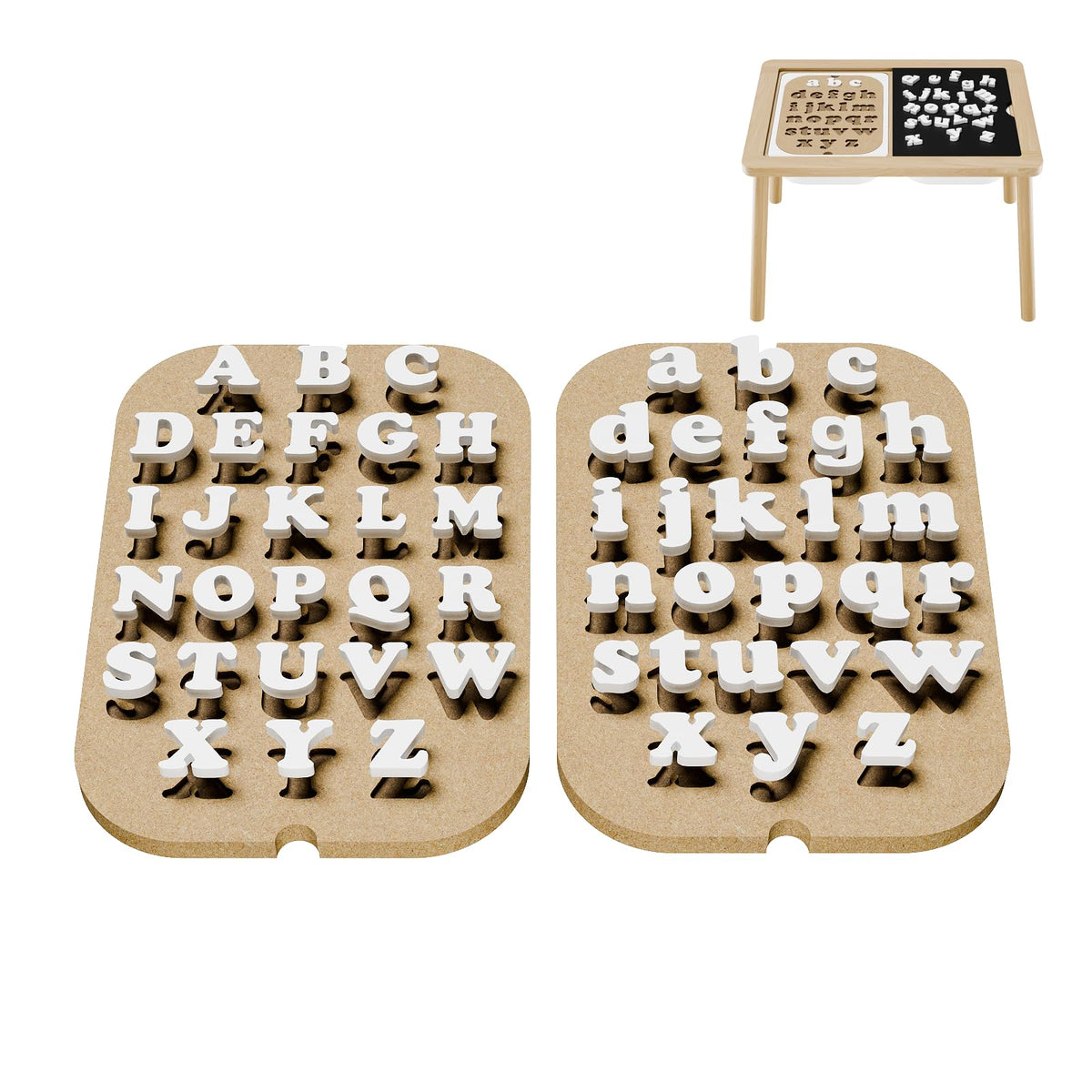 Ogears Flisat Trofast alphabet board insert for multisensory play and early literacy development.