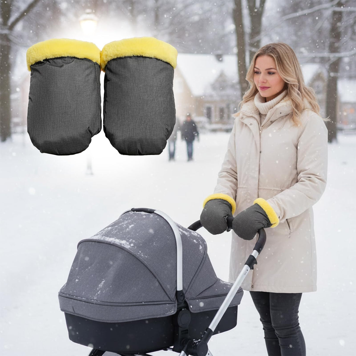 Ohaan-yy stroller mittens in use provide cozy warmth during winter strolls