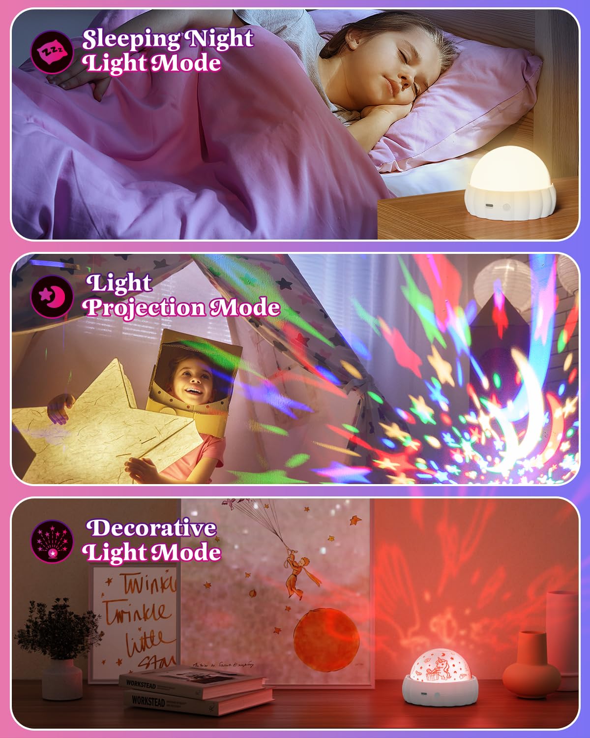 Oharsea Star Projector 360-rotation showcases continuous starry visuals across the ceiling.