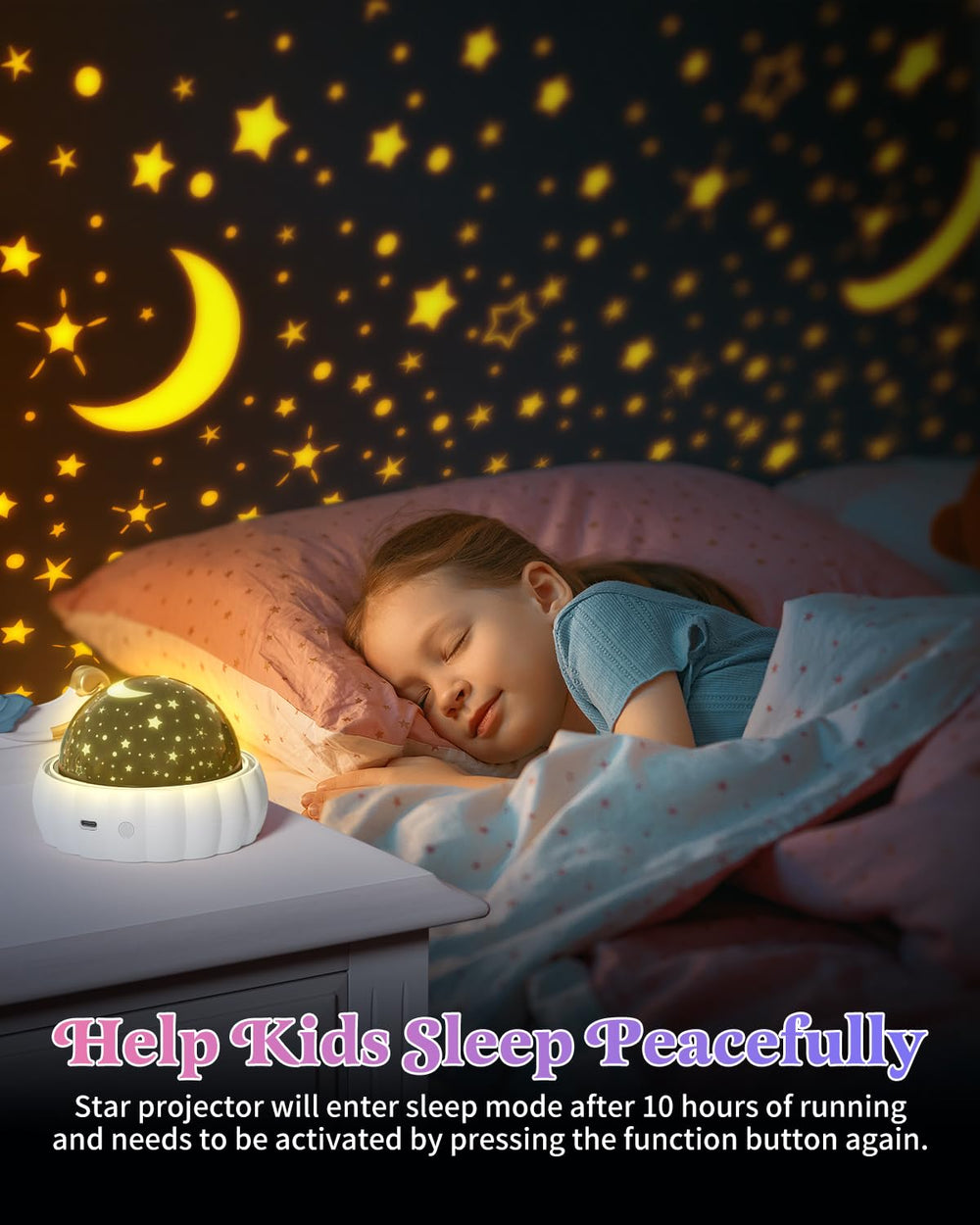 Oharsea Star Projector one-button-use simplifies setup for kids during bedtime.