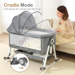 OHFLY bassinet with locking wheels for smooth motion and floor protection