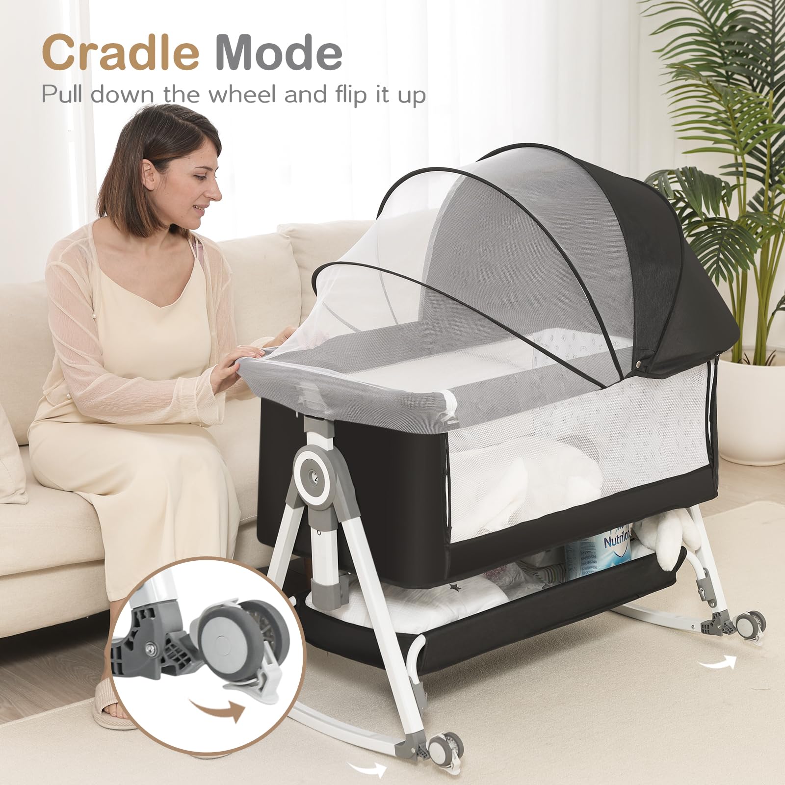 OHFLY baby bassinet 360 wheels enable smooth mobility while protecting floors