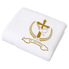 Ohmique Baptism Blanket showing olive-branches design for a graceful ceremony keepsake